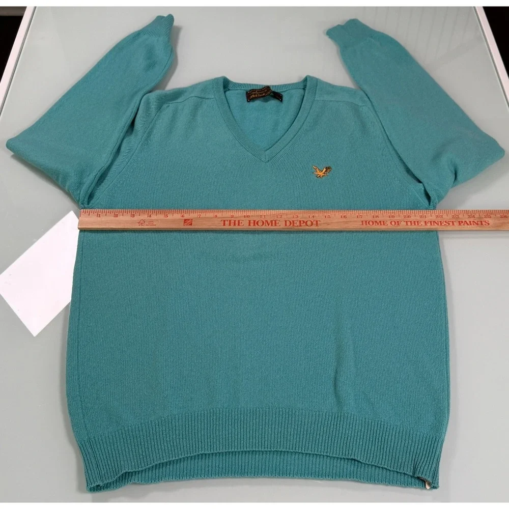 Lyle & Scott 100% Cashmere Teal Mens V-Neck Pullover Sweater -Sz 44 Large-XL